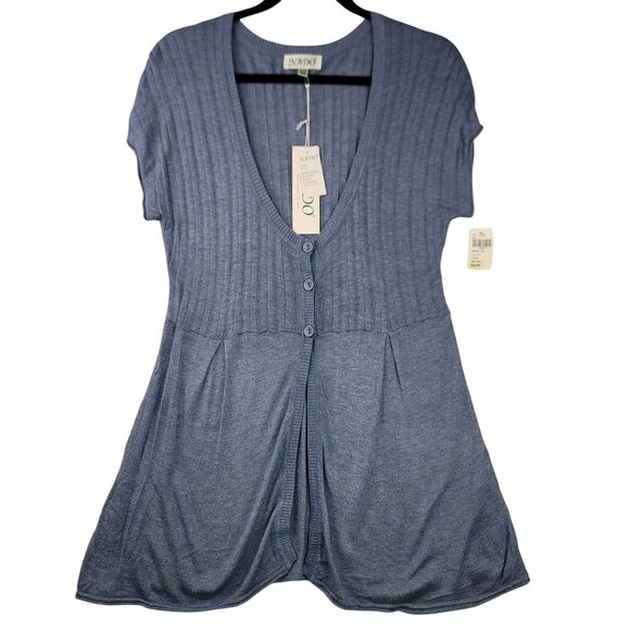 Sleeveless Pleated Swing Cardigan Ribbed Knit Style Blue XL New Babydoll - Picture 1 of 10